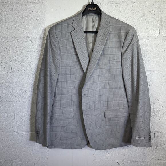 Alfani Men's Slim Fit Dinner Jacket Blazer Grey Plaid 46L $360 - Picture 1 of 10